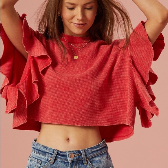 Altar'd State Mint Green Nessa Flutter Sleeve Top - Size XS - Picture 6 of 6